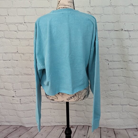PLT Aqua Varsity Print Crop Washed Sweatshirt sz L NEW - Picture 5 of 8